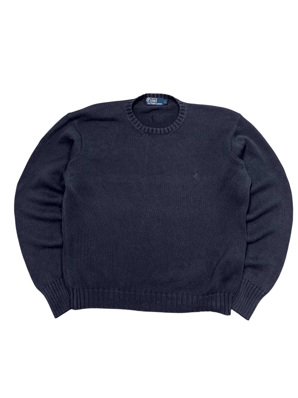 Fekete vintage Polo Ralph Lauren kötött streetwear pulóver, kerek nyakkivágással.